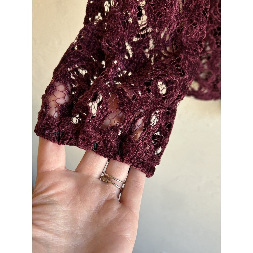 Sundance‎ Remarkable Beauty Semi Sheer Lace Top L Maroon Velvet Whimsigoth - Picture 3 of 10